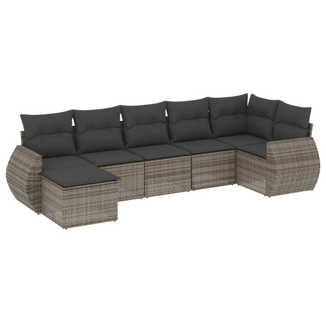 vidaXL Sofaelement 7-tlg. Garten-Sofagarnitur mit Kissen Grau Poly Rattan ( günstig online kaufen