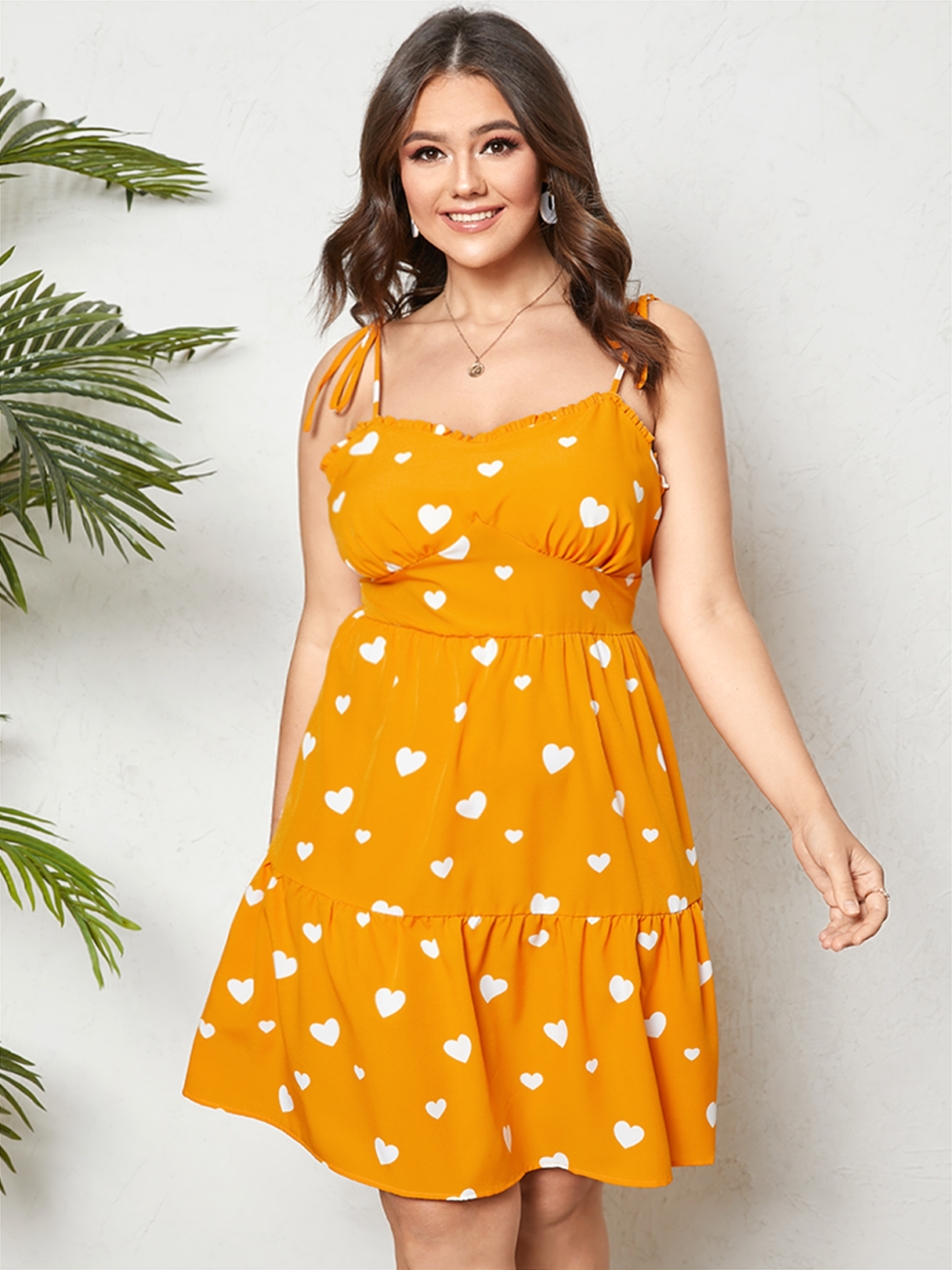 YOINS Plus Size Herzmuster Rückenfreies Design Ärmelloses Kleid zum Binden günstig online kaufen