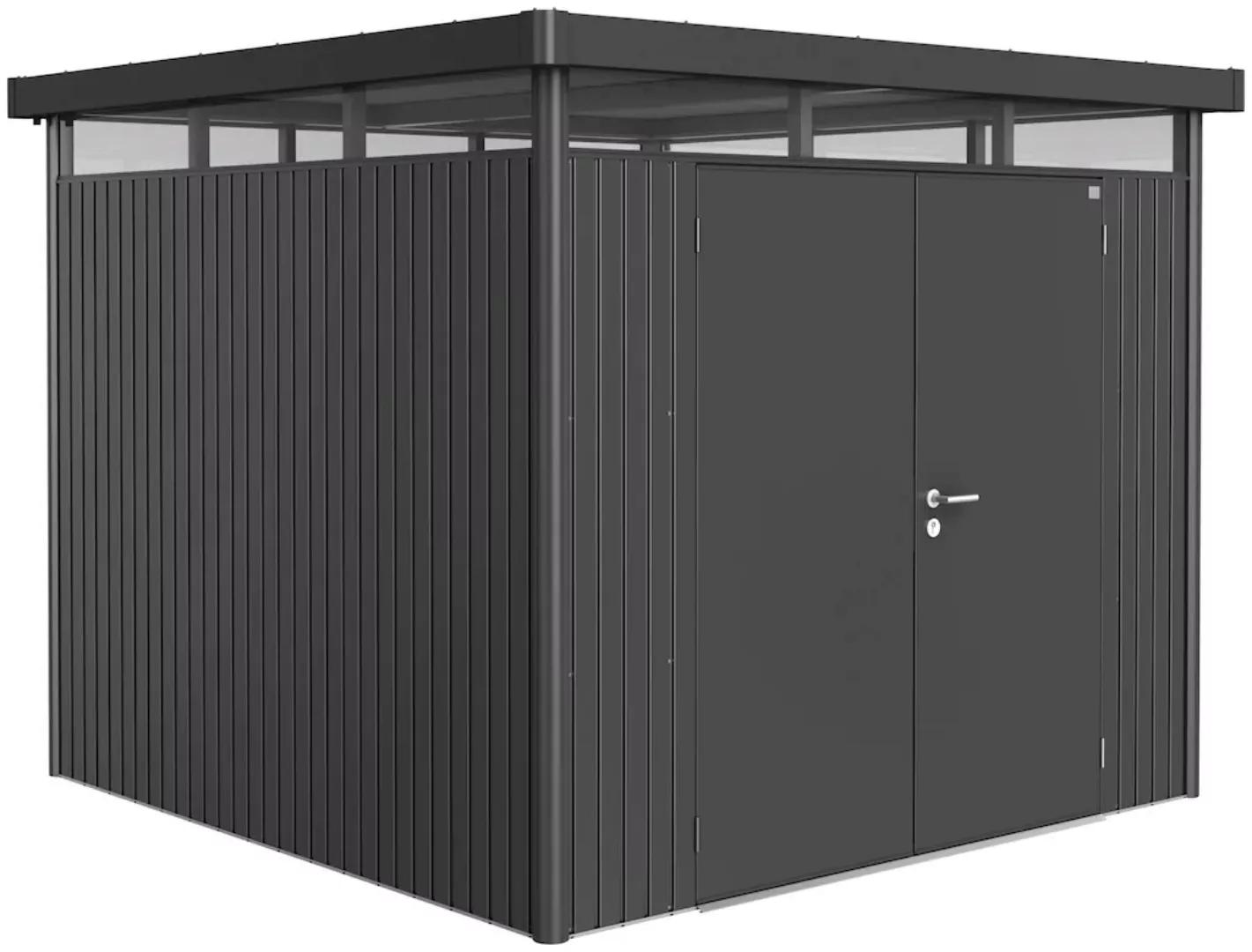 Biohort Metall-Gerätehaus HighLine Dunkelgrau-Metallic 7,6 m² Doppeltür günstig online kaufen