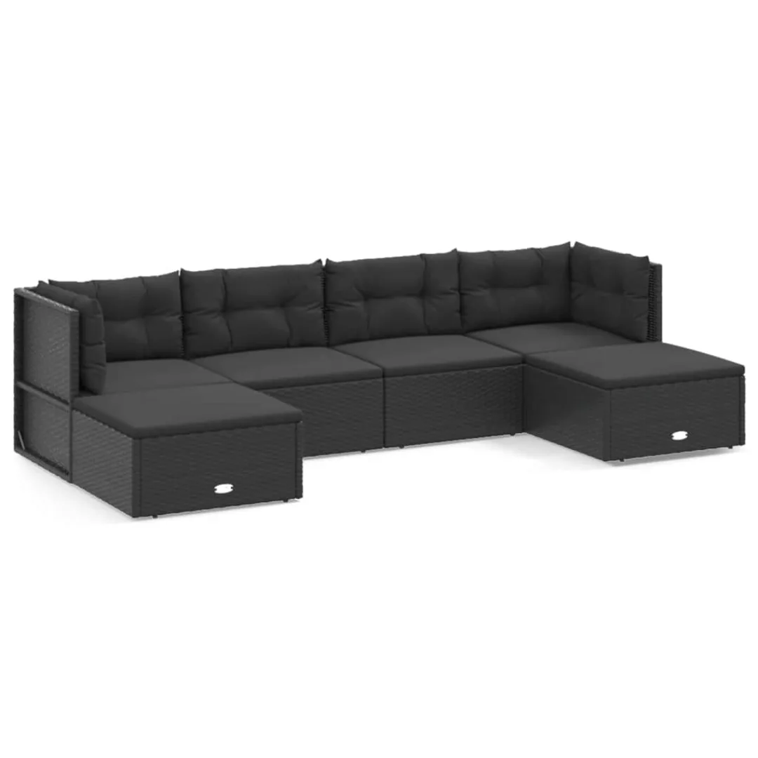 Vidaxl 6-tlg. Garten-lounge-set Mit Kissen Schwarz Poly Rattan günstig online kaufen