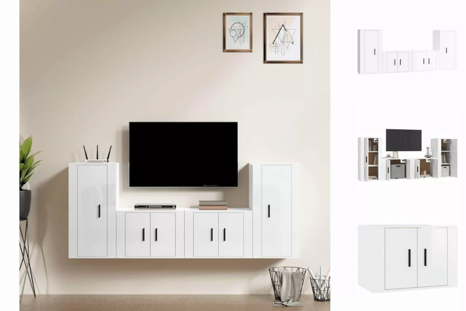 vidaXL TV-Schrank 4-tlg TV-Schrank-Set Hochglanz-Weiß Spanplatte TV-Lowboar günstig online kaufen