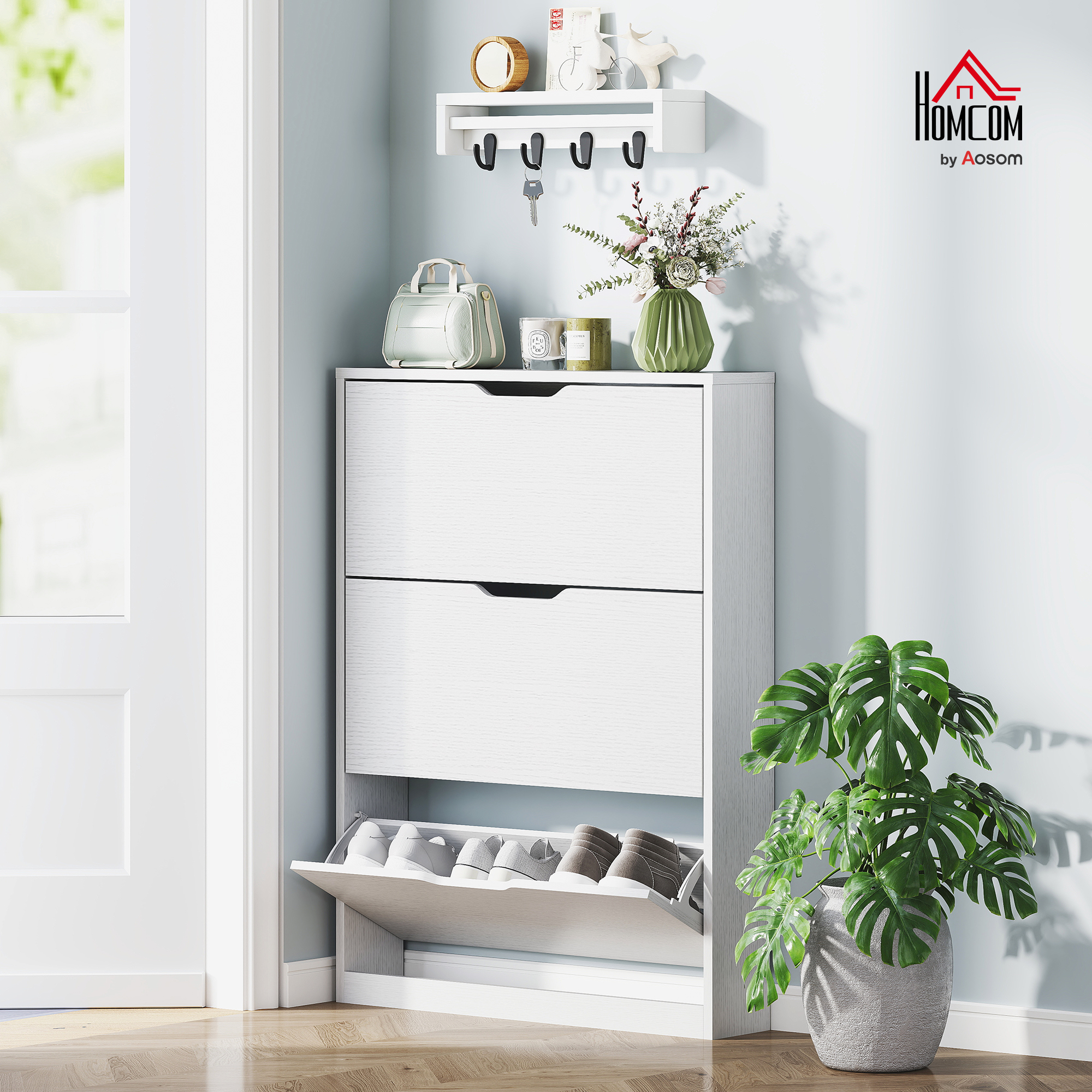 HOMCOM Schuhschrank mit 3 Klappen, Schuhregal, Schuhkipper Schmal Schuhkomm günstig online kaufen