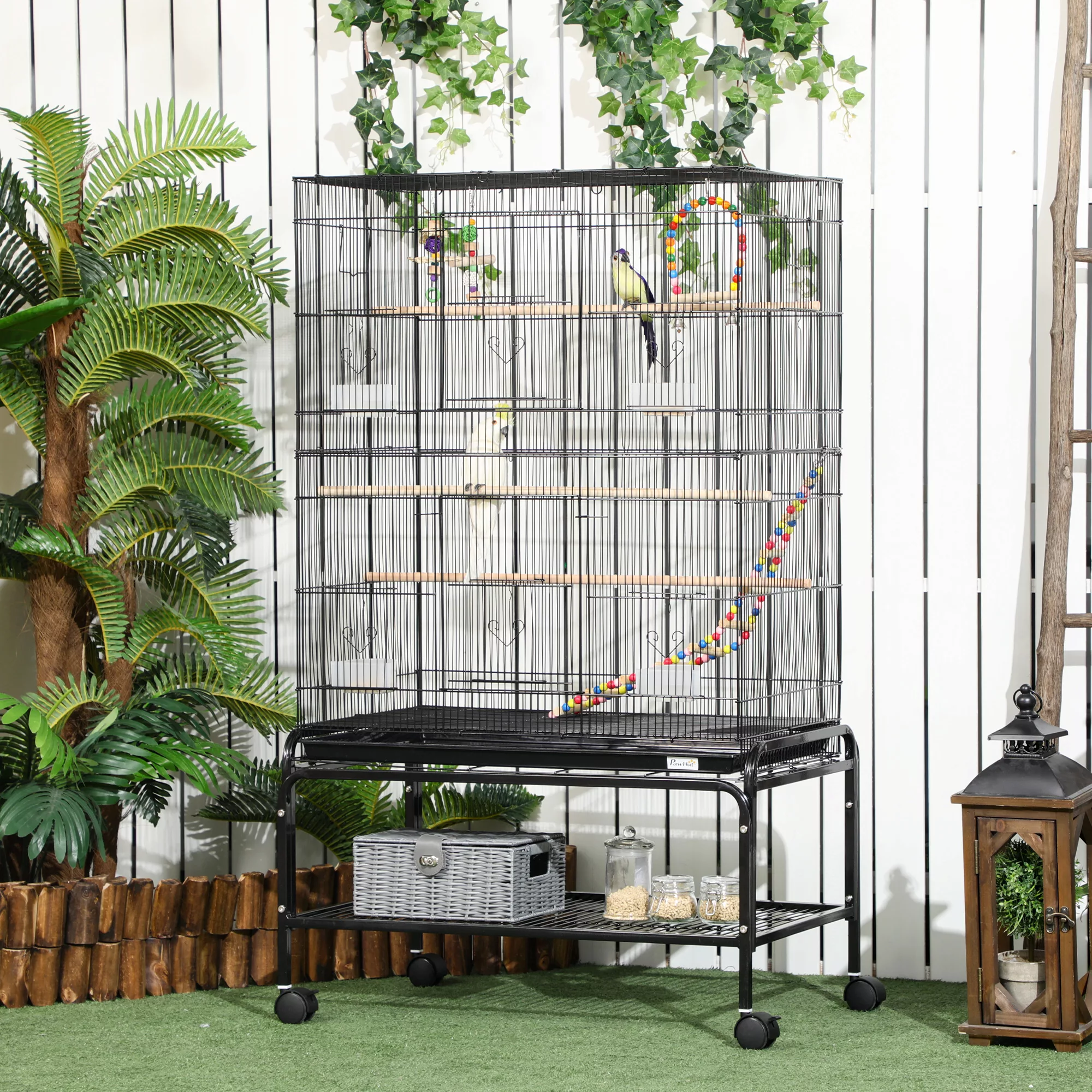 PawHut Vogelkäfig auf Rollen mit 4 Futternäpfen und 3 Sitzstangen 79 x 49 x günstig online kaufen