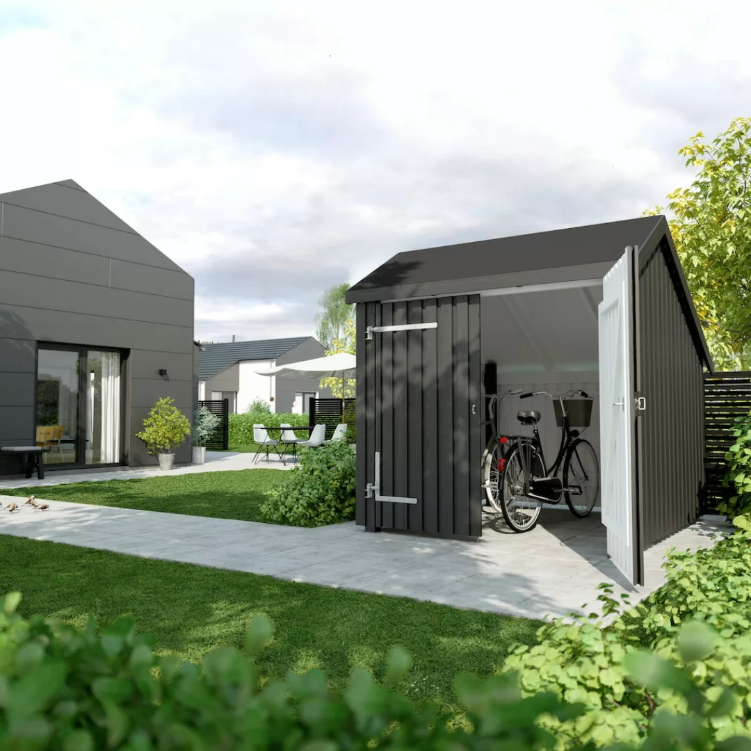 PLUS Gartenhaus, (Packung), Fahrradunterstand mit Doppeltür, Dachpappe/Alul günstig online kaufen