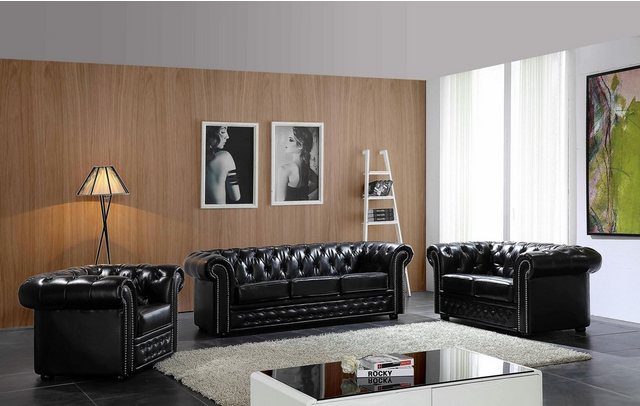 JVmoebel Sofa Chesterfield Couch Polster Sitz Komplett Set Garnitur Leder, günstig online kaufen