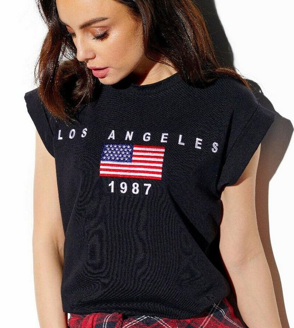 Charis Moda Kurzarmshirt Shirt American Statement mit Stickereimotiv günstig online kaufen