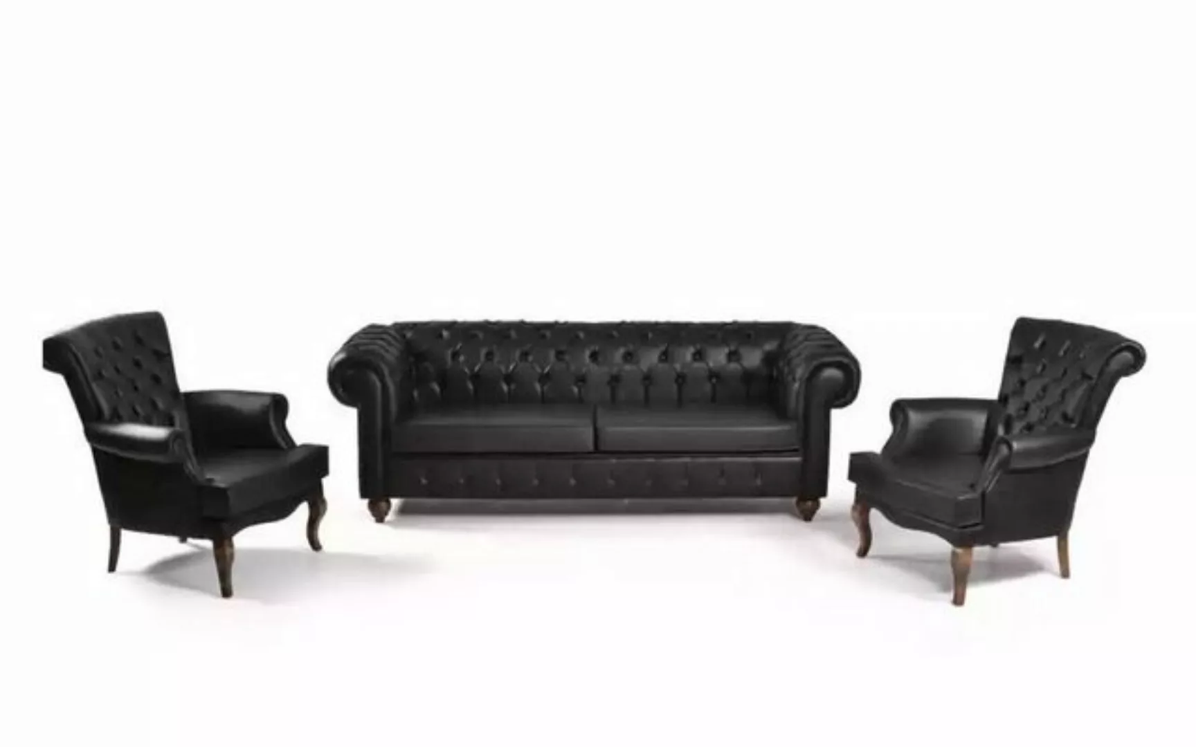 JVmoebel Sofa Schwarze Chesterfield Sofagarnitur Komplette Büroeinrichtung günstig online kaufen