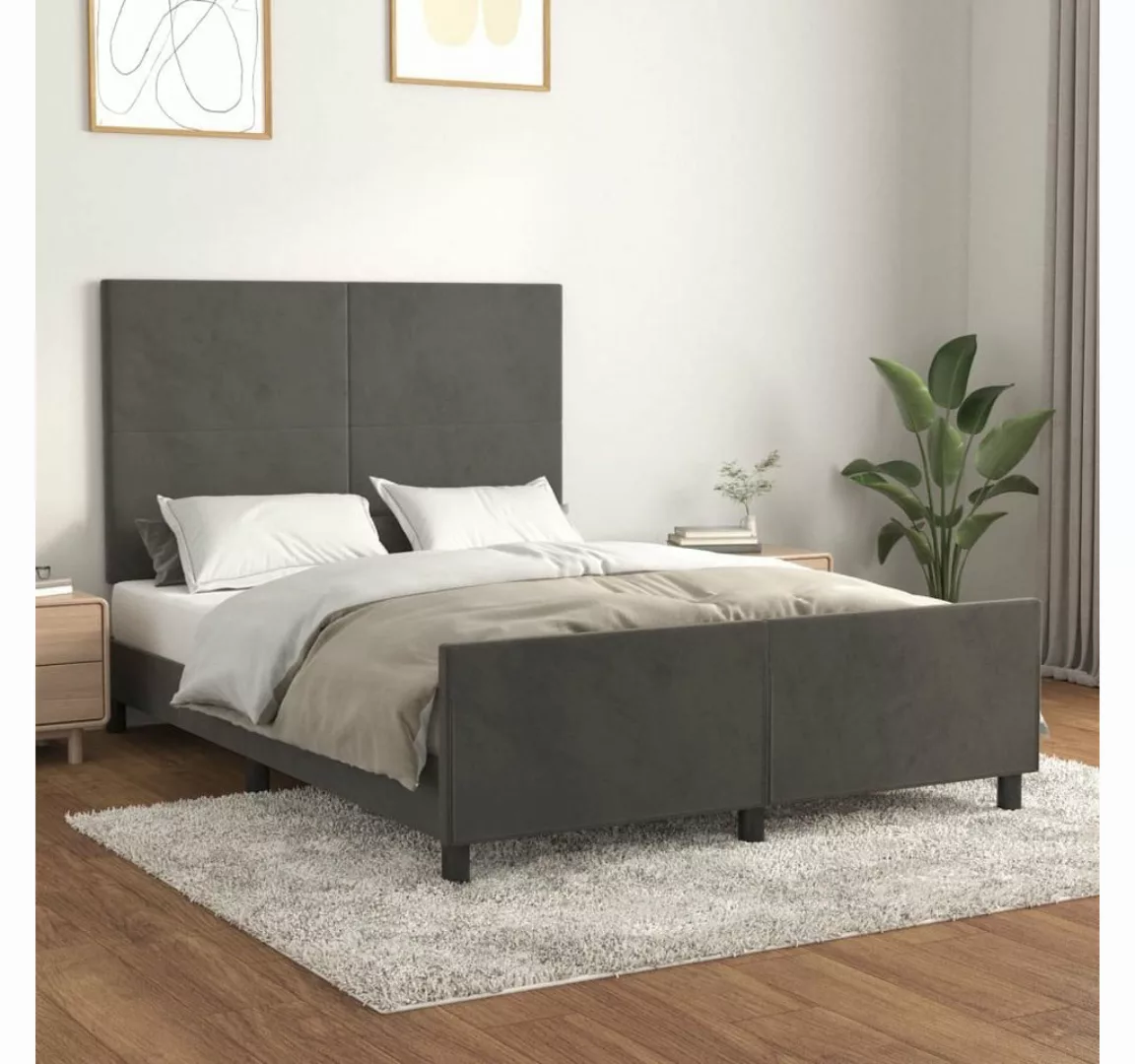 furnicato Bett Bettgestell mit Kopfteil Dunkelgrau 140x200 cm Samt günstig online kaufen