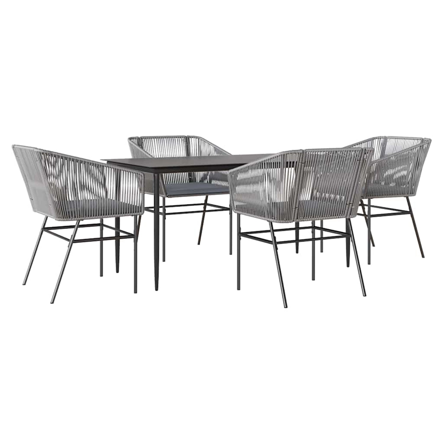 vidaXL 5-Tlg Garten-Essgruppe mit Kissen Grau Poly Rattan Glas 3334530 günstig online kaufen