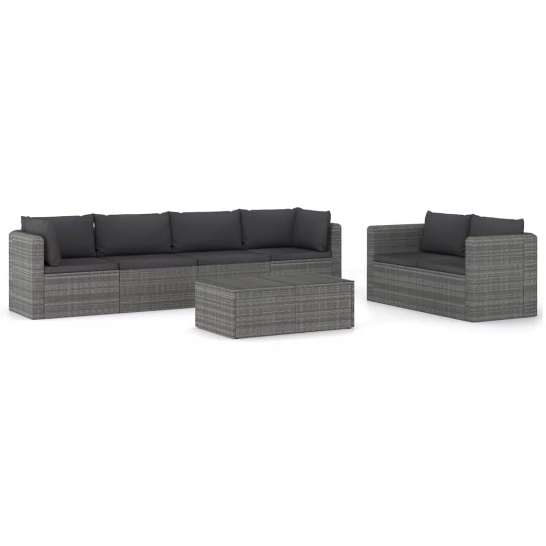 7-tlg. Garten-lounge-set Mit Kissen Poly Rattan Grau günstig online kaufen