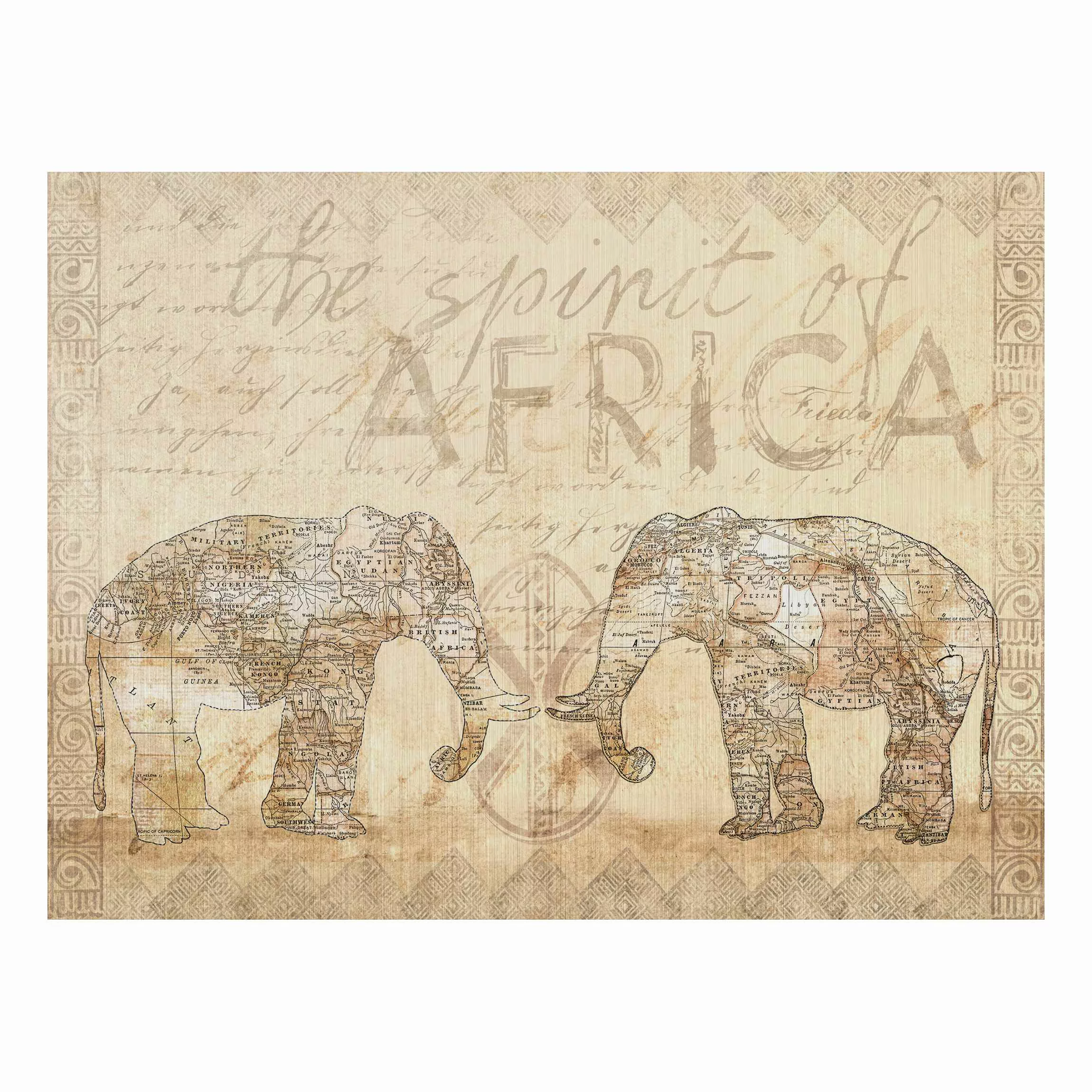 Alu-Dibond Bild Tiere - Querformat 4:3 Vintage Collage - Spirit of Africa günstig online kaufen