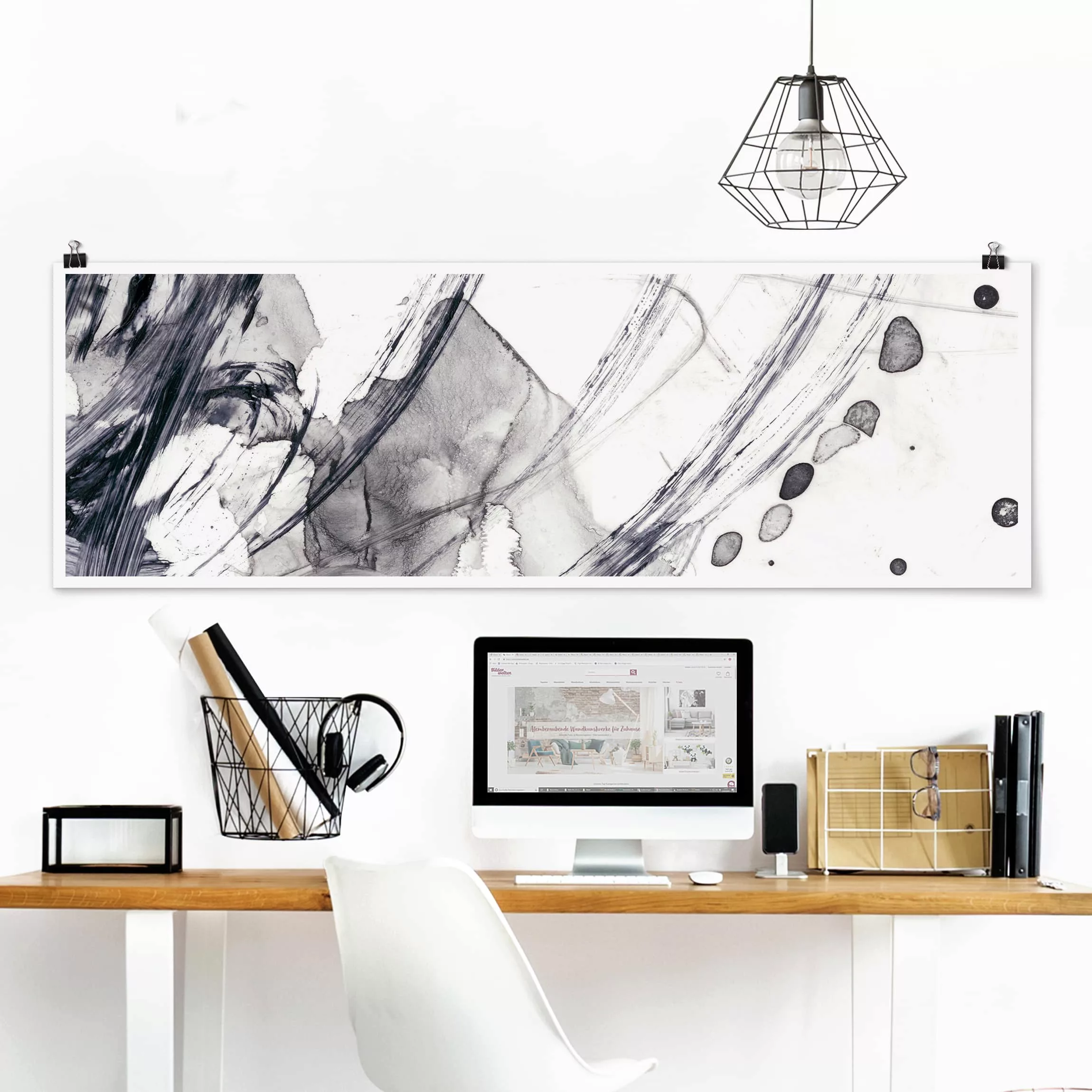 Panorama Poster Abstrakt Sonar Schwarz Weiß I günstig online kaufen