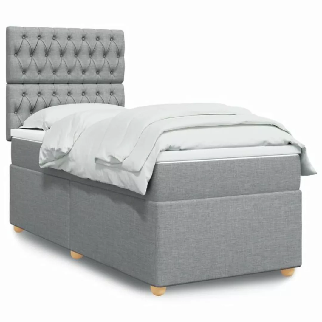 vidaXL Boxspringbett, Boxspringbett mit Matratze Hellgrau 100x200 cm Stoff günstig online kaufen