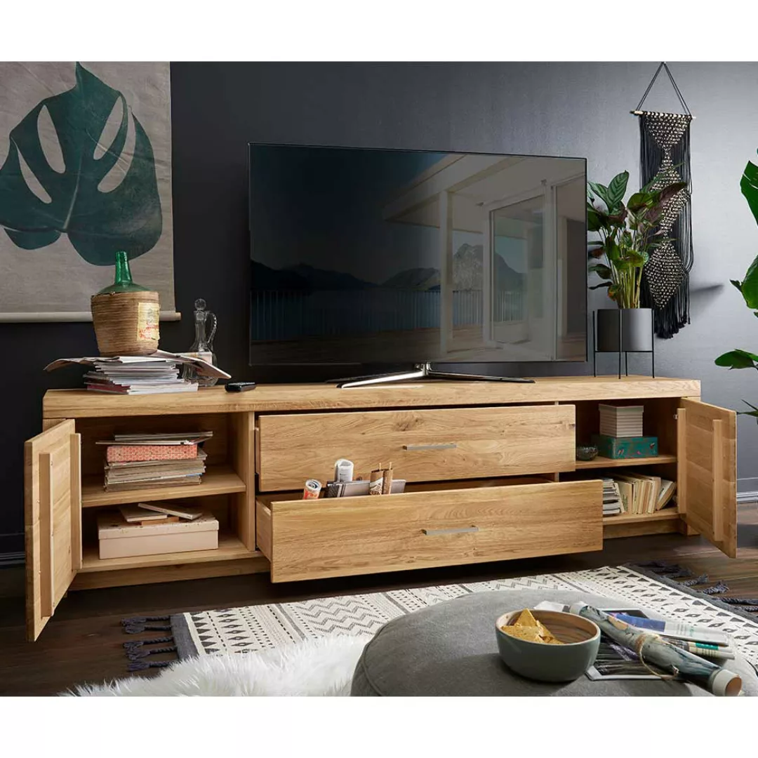 TV Board aus Wildeiche Massivholz 2 türig mit Soft Close günstig online kaufen