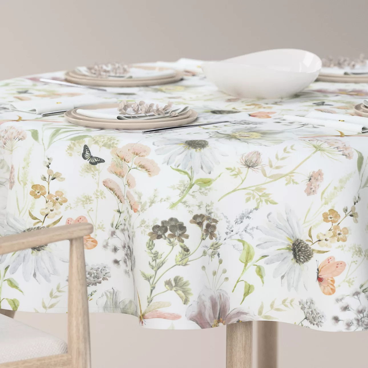 Runde Tischdecke, weiß-beige, Gardenia (143-96) günstig online kaufen