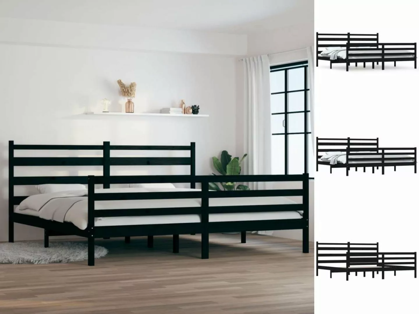 vidaXL Bettgestell Massivholzbett Kiefer 200x200 cm Schwarz Bett Bettgestel günstig online kaufen