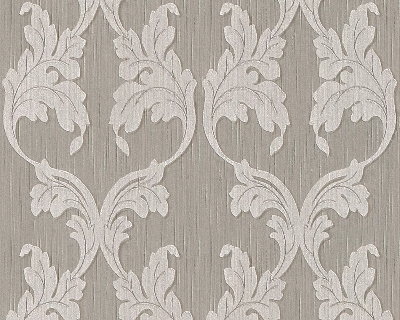 Bricoflor Gründerzeit Tapete Silber Grau Textil Vliestapete mit Blätter Mus günstig online kaufen