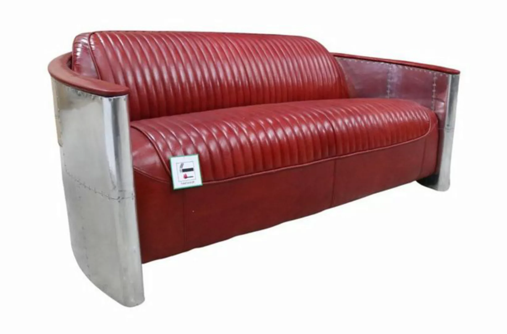 Xlmoebel Sofa Neues luxuriöses Vintage-Aluminium-Dreisitzer-Sofa aus Leder günstig online kaufen