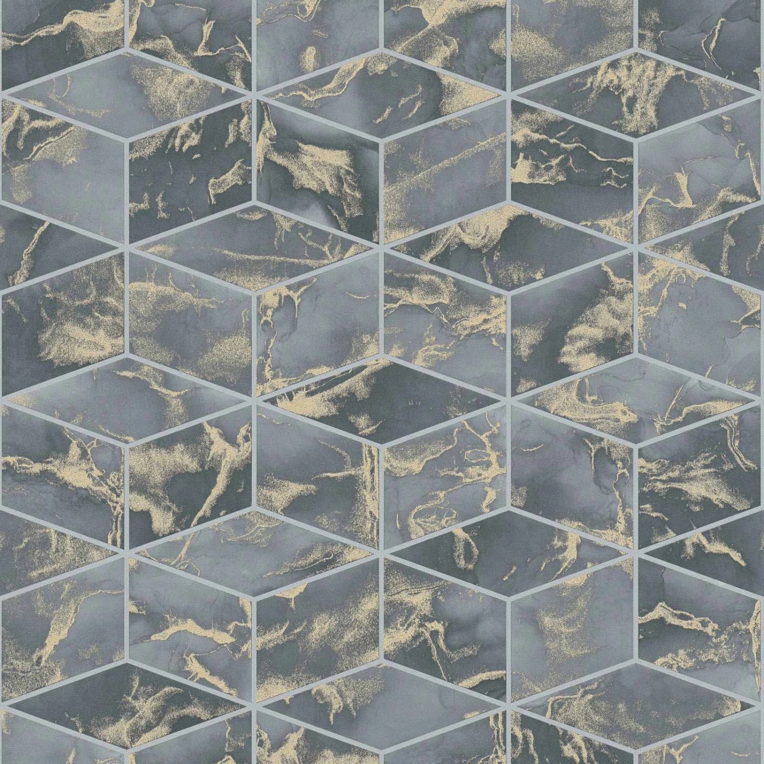 Bricoflor Rauten Vliestapete Blau Grau Gold Moderne Mosaik Tapete in Marmor günstig online kaufen