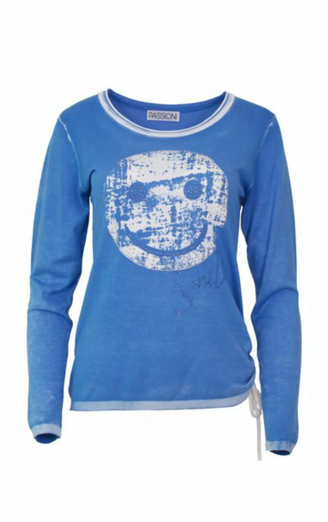 Passioni Longpullover Sommerpullover in Blau, mit einem Smiley Print und Gl günstig online kaufen