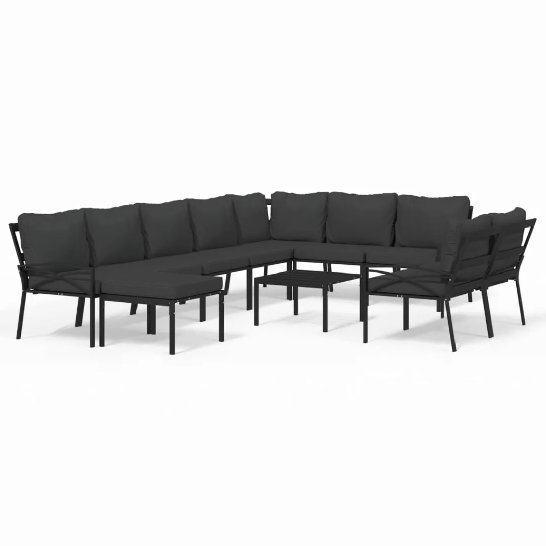 Vidaxl 11-tlg. Garten-lounge-set Mit Grauen Kissen Stahl günstig online kaufen