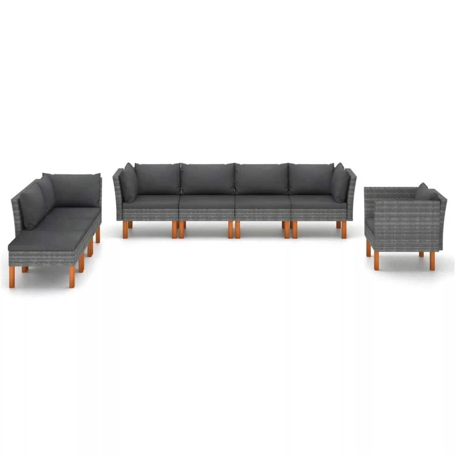 8-tlg. Garten-lounge-set Poly Rattan Und Eukalyptusholz Grau günstig online kaufen