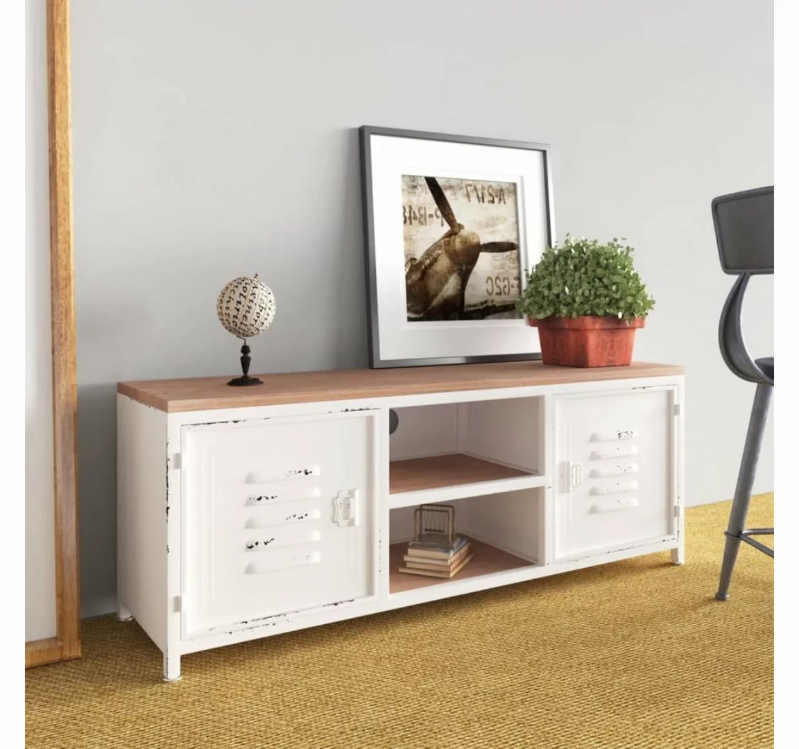 furnicato TV-Schrank Weiß 110x30x40 cm Eisen und Massivholz Tanne günstig online kaufen