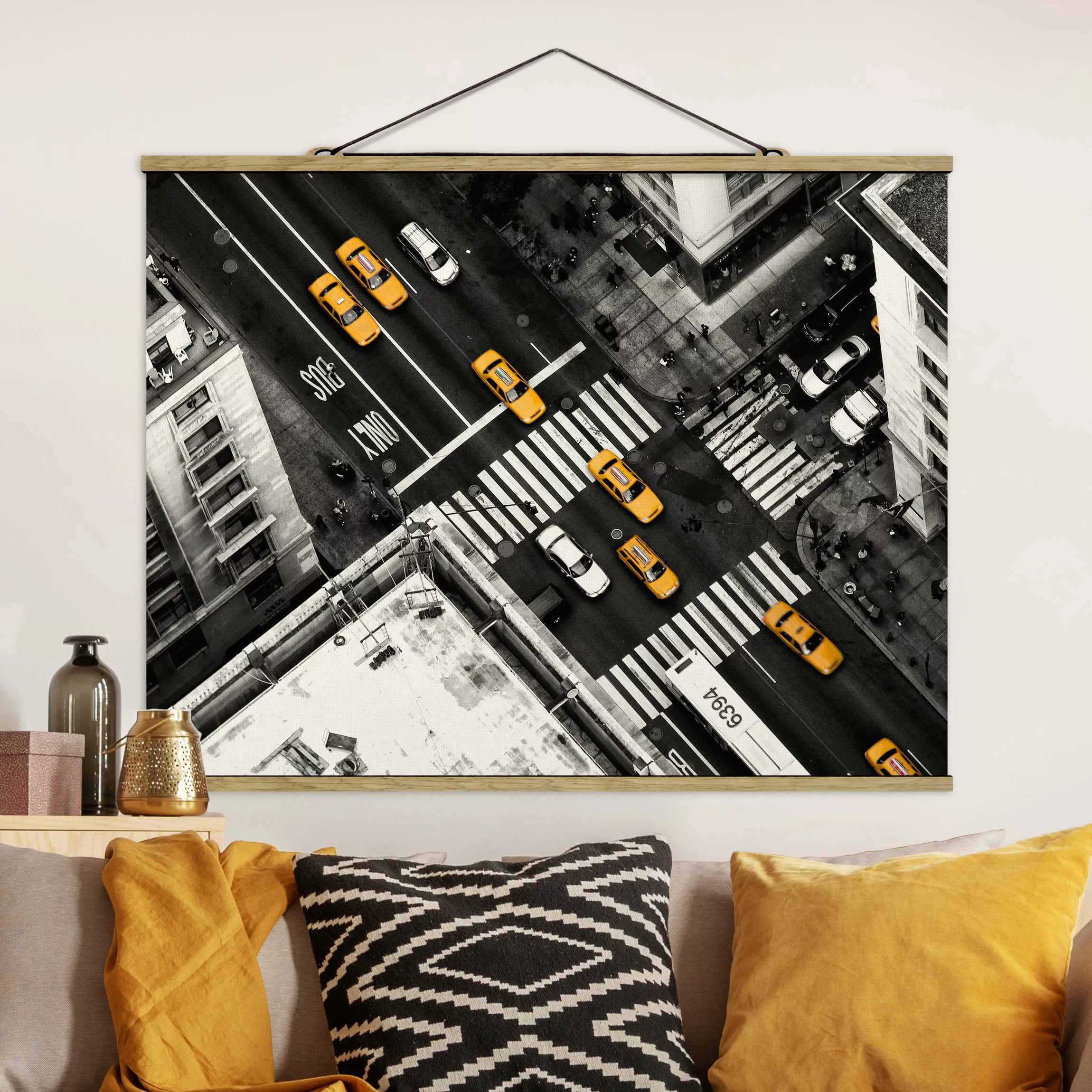 Stoffbild Architektur mit Posterleisten - Querformat New York City Cabs günstig online kaufen