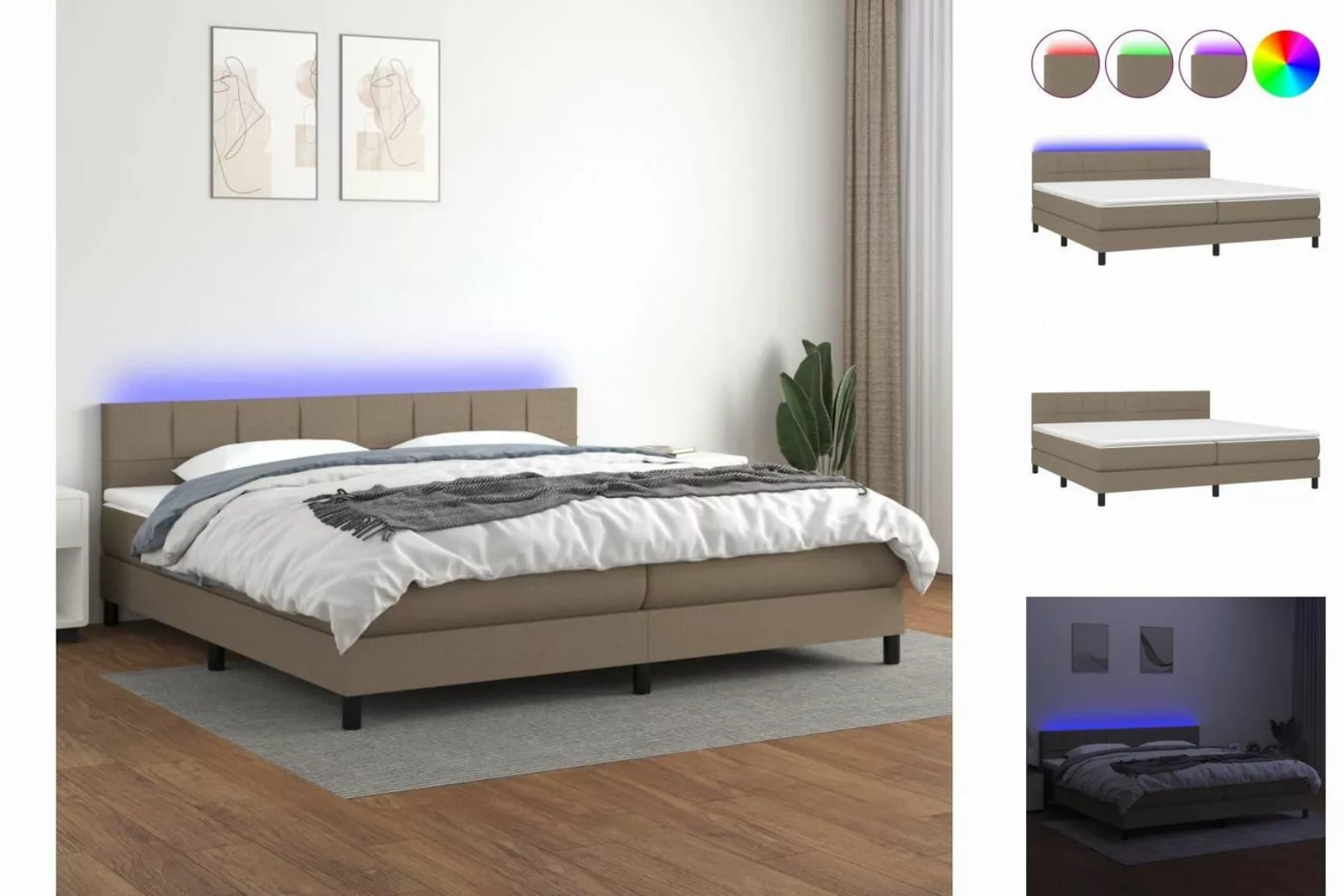 vidaXL Boxspringbett Boxspringbett mit Matratze LED Taupe 200x200 cm Stoff günstig online kaufen