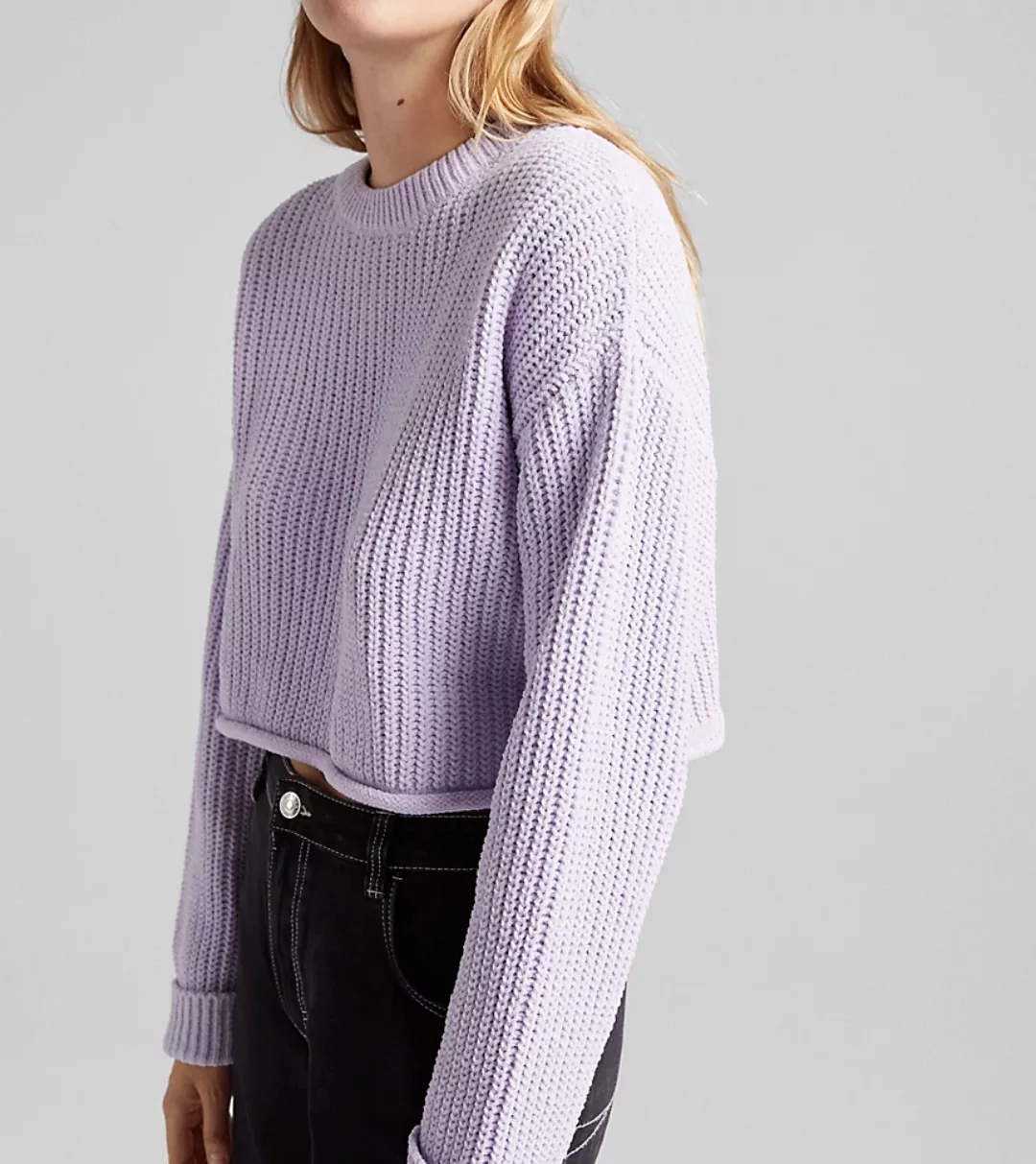 Bershka – Kastiger Chenille-Pullover aus Grobstrick in der Farbe Flieder-Vi günstig online kaufen