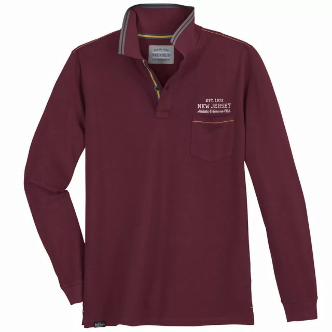 redfield Langarm-Poloshirt Redfield Übergröße Langarm-Polo Brusttasche wein günstig online kaufen