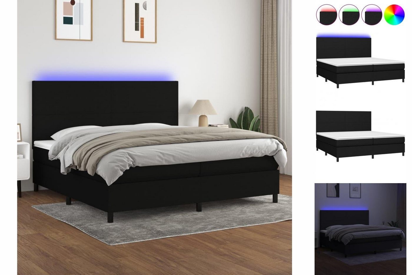 vidaXL Bettgestell Boxspringbett mit Matratze LED Schwarz 200x200 cm Stoff günstig online kaufen