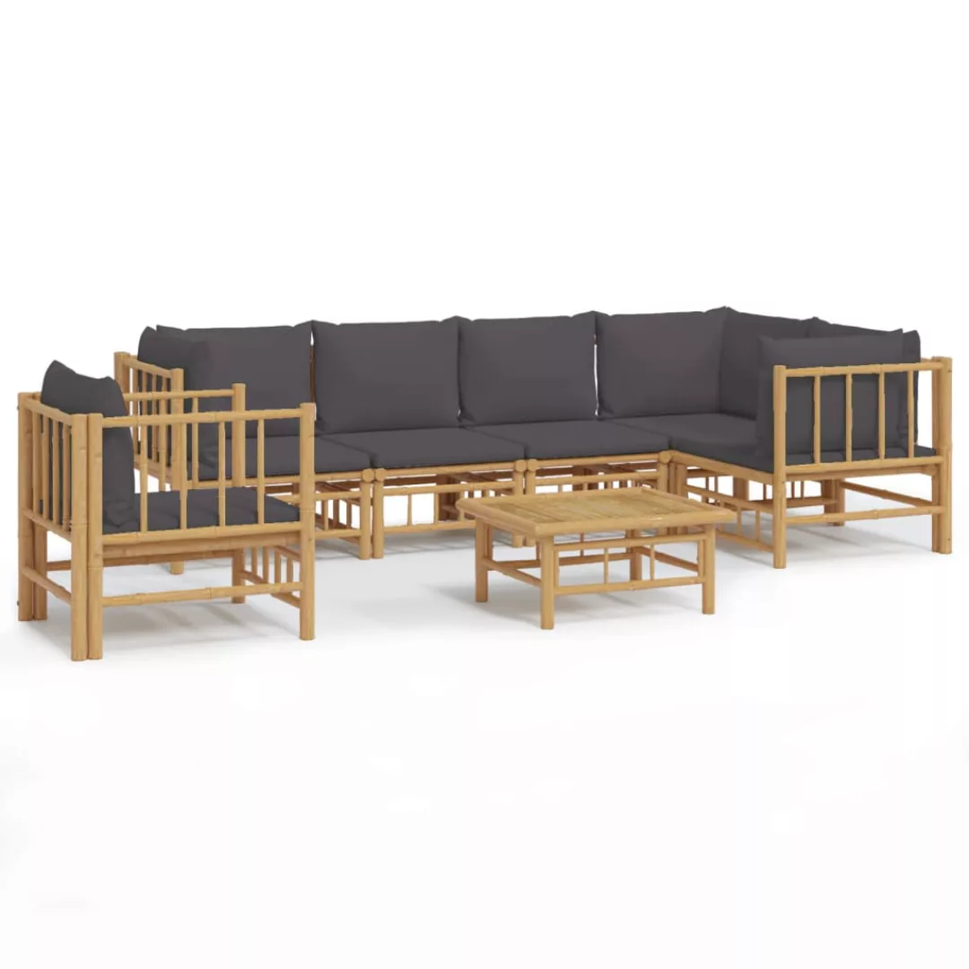 Vidaxl 7-tlg. Garten-lounge-set Mit Dunkelgrauen Kissen Bambus günstig online kaufen