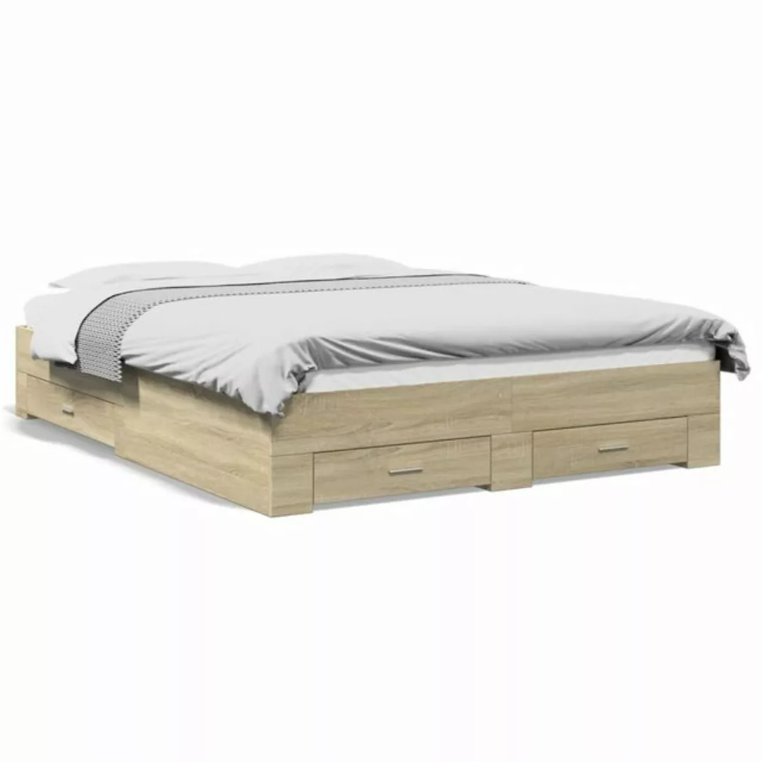 vidaXL Bett Bettgestell mit Schubladen Sonoma-Eiche 140x200cm Holzwerkstoff günstig online kaufen