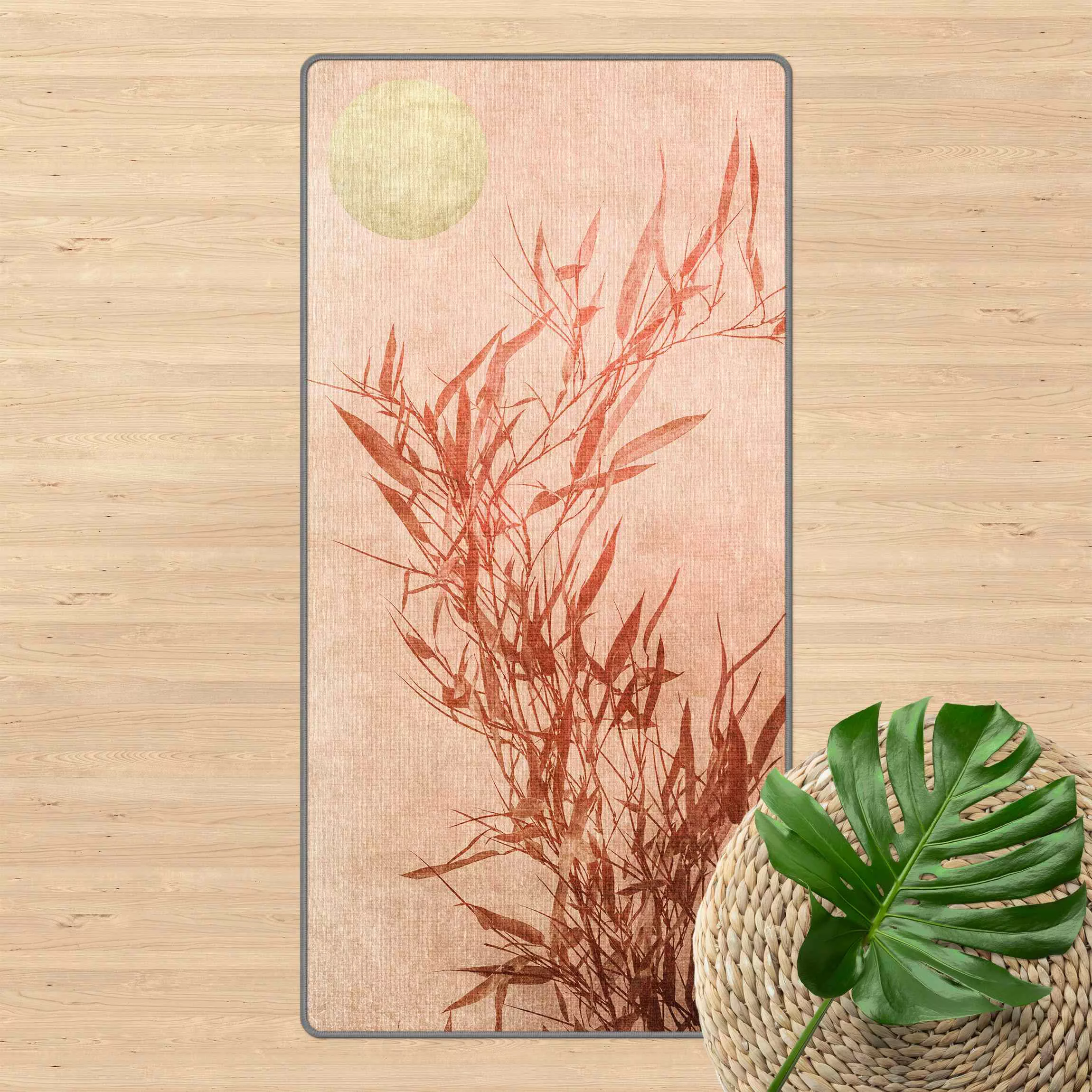 Teppich Goldene Sonne mit Rosa Bambus günstig online kaufen