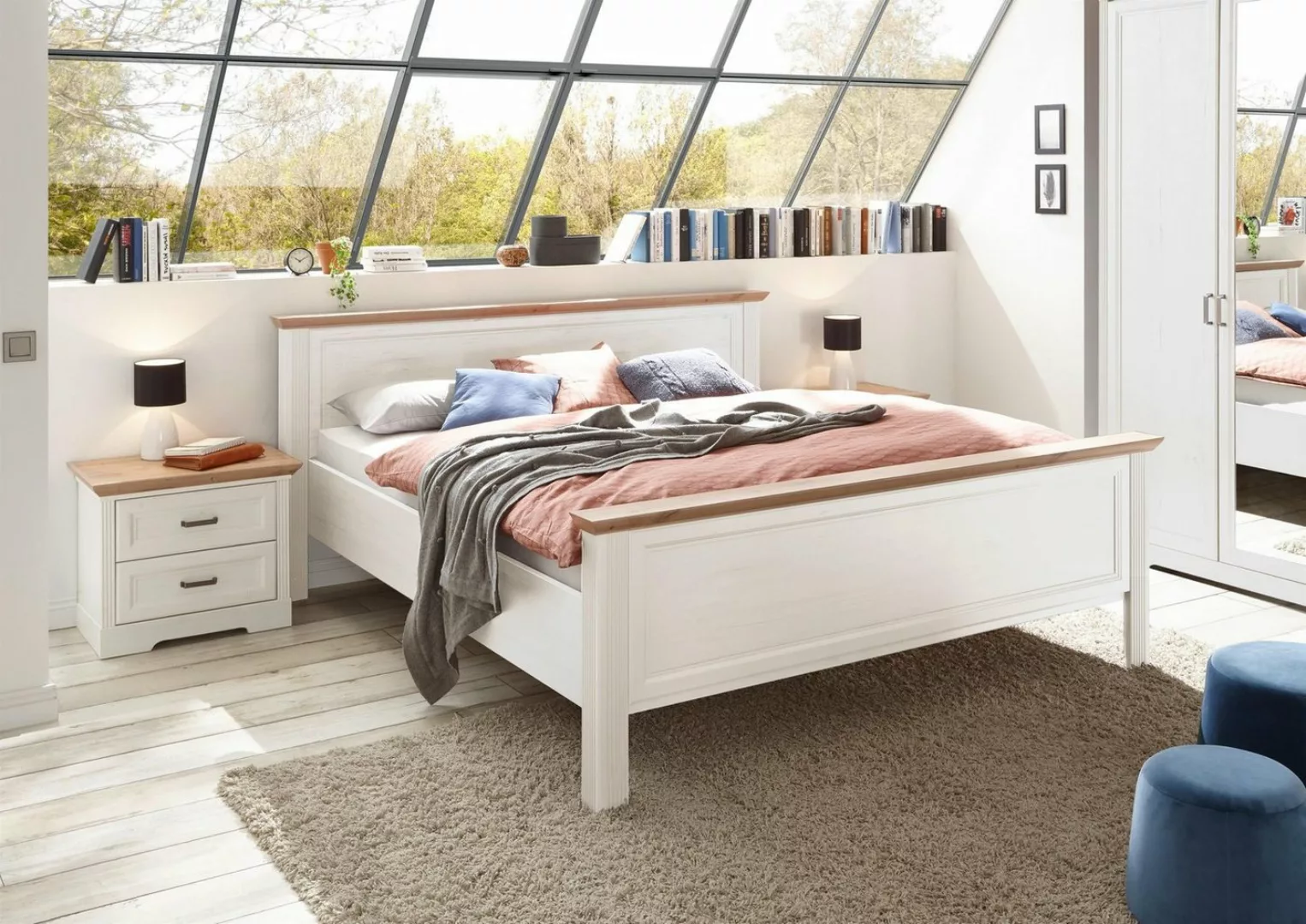 möbelando Bett Jasmin, Modernes Bett aus Spanplatte in Anderson Pine Nachbi günstig online kaufen