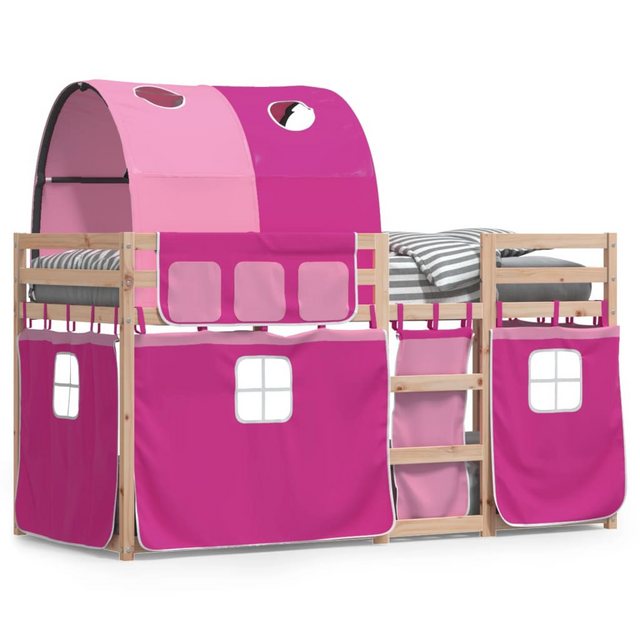 vidaXL Bett Etagenbett mit Vorhängen Rosa 90x190 cm Massivholz Kiefer günstig online kaufen
