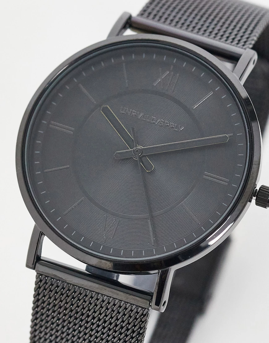 ASOS DESIGN – Schwarze Uhr mit Netzarmband aus Edelstahl günstig online kaufen