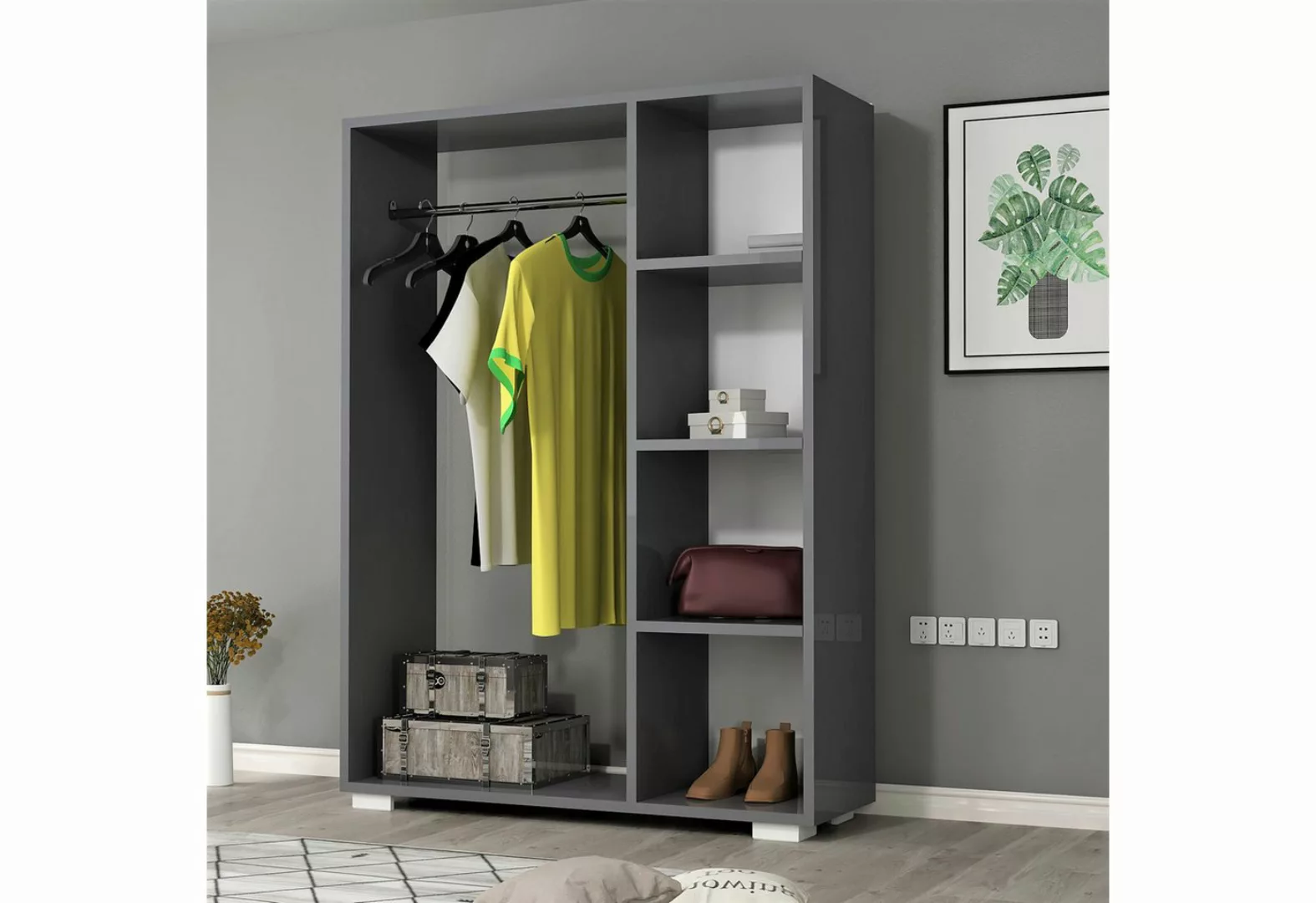 en.casa Kleiderschrank »Nesbyen« mit Garderobenstange Anthrazit günstig online kaufen