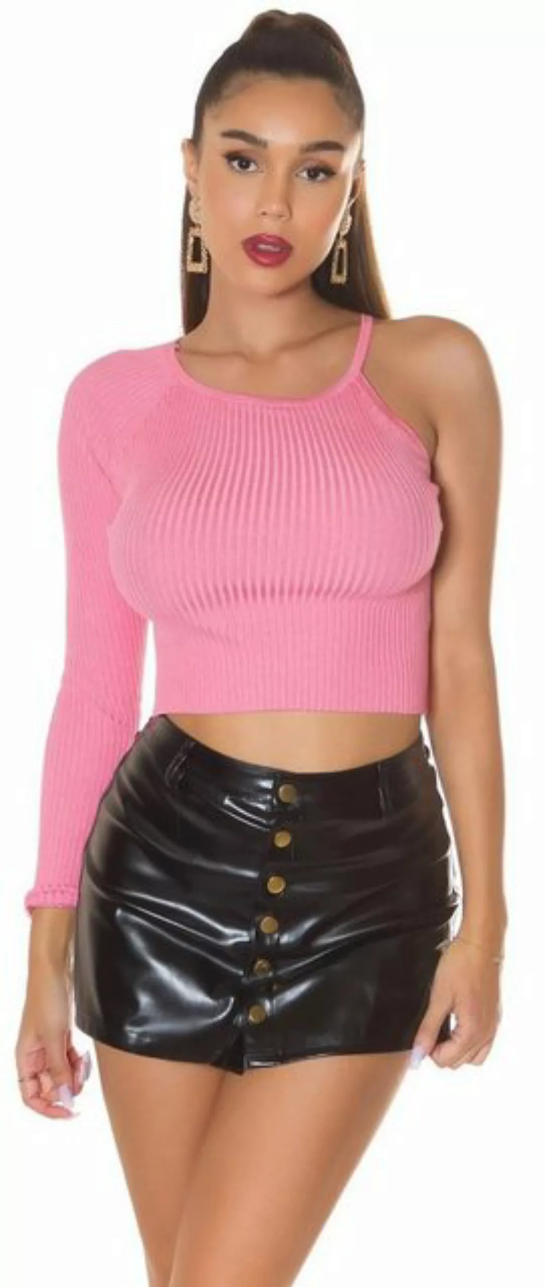 Koucla Crop-Top One-Arm Ripp Pullover Cropshirt günstig online kaufen