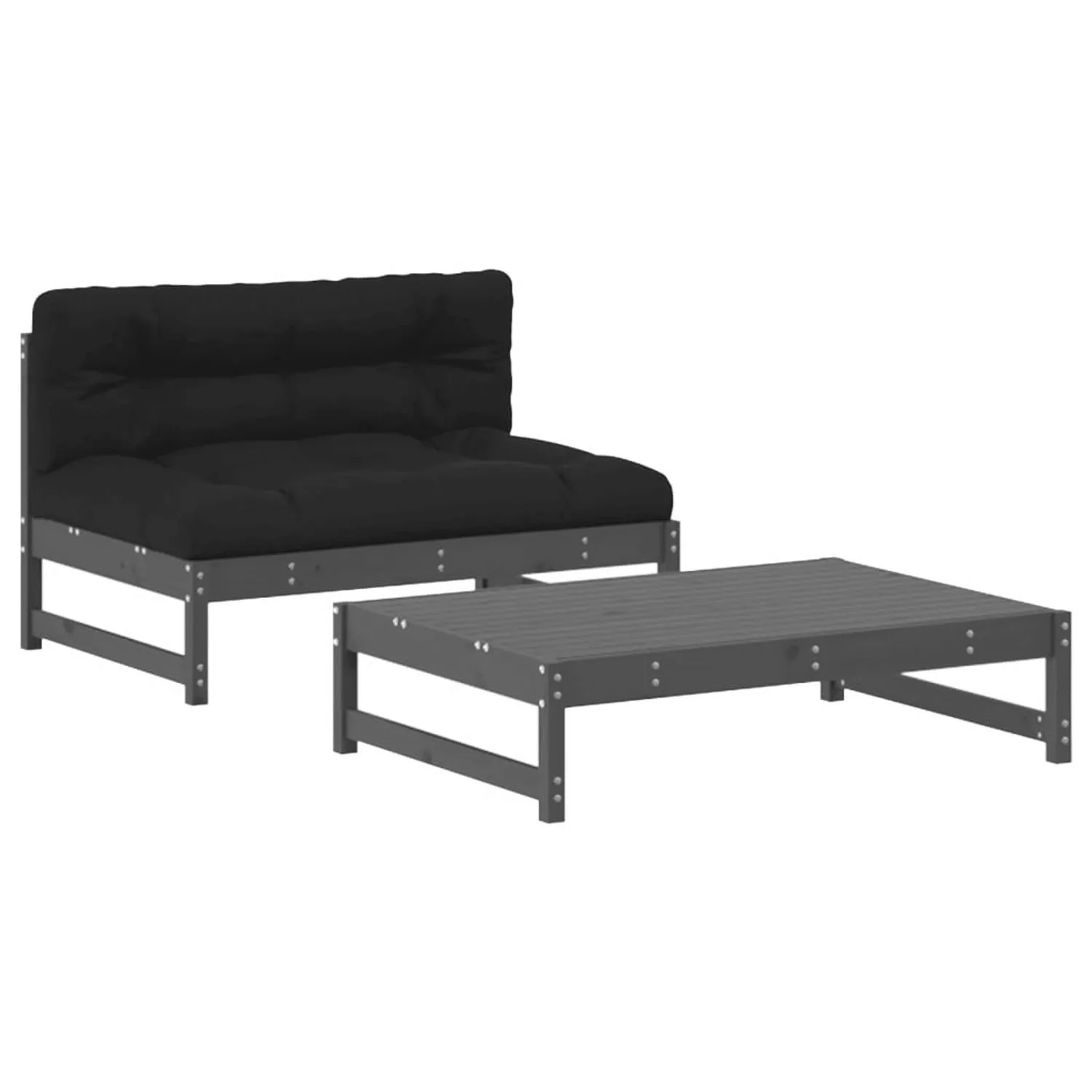 vidaXL 2-tlg Garten-Lounge-Set mit Kissen Grau Massivholz günstig online kaufen