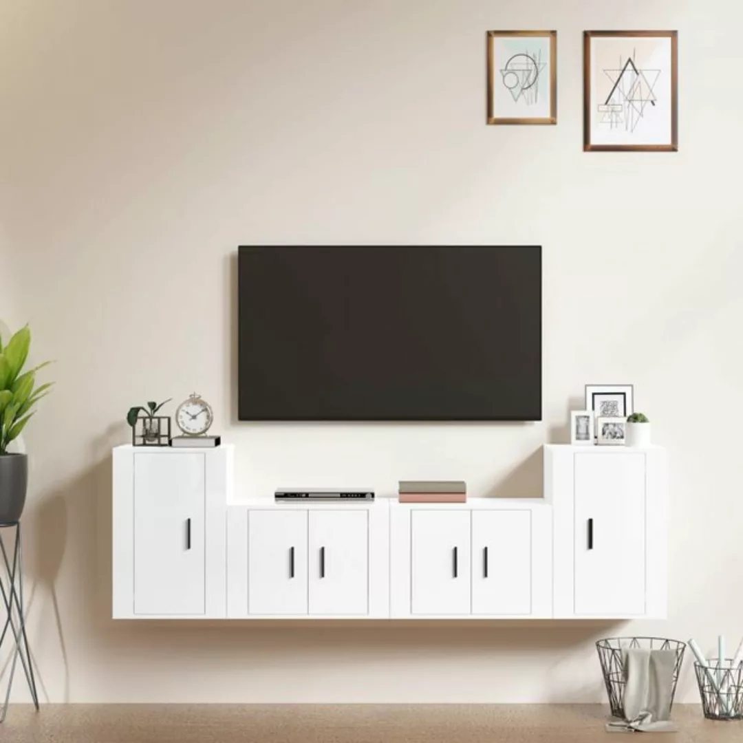 vidaXL TV-Schrank 4-tlg TV-Schrank-Set Hochglanz-Weiß Spanplatte TV-Lowboar günstig online kaufen