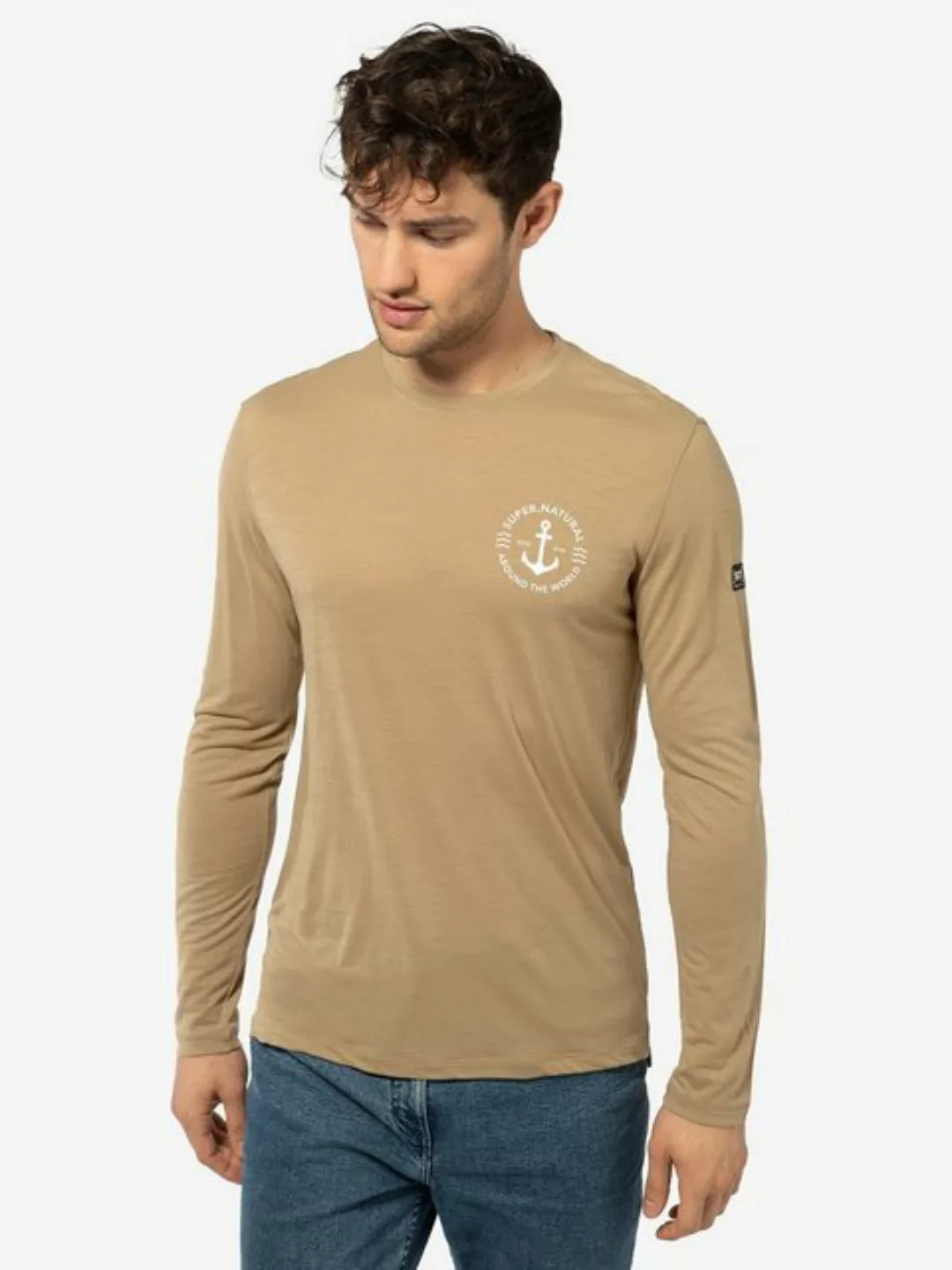 SUPER.NATURAL Langarmshirt für Herren, Merino SN PIER Meer Motiv, no smell günstig online kaufen