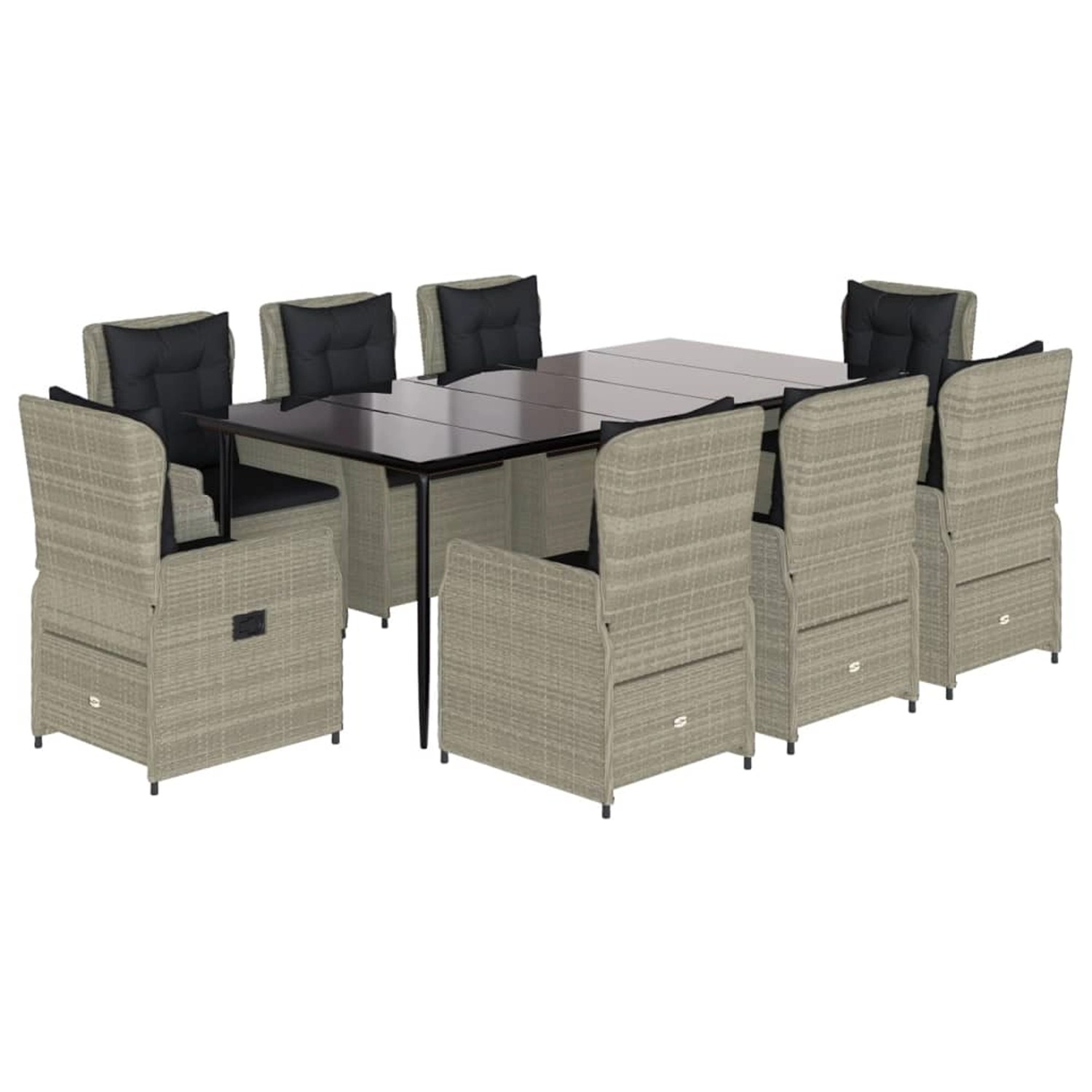 vidaXL 9-Tlg Garten-Essgruppe mit Kissen Hellgrau Poly Rattan 3262902 günstig online kaufen
