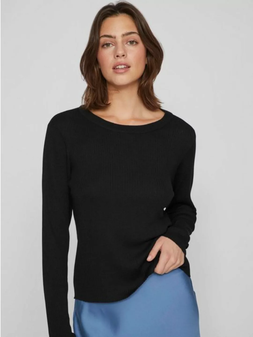 Vila Strickpullover Gerippter Longsleeve Pullover Feinstrick Sweater Shirt günstig online kaufen