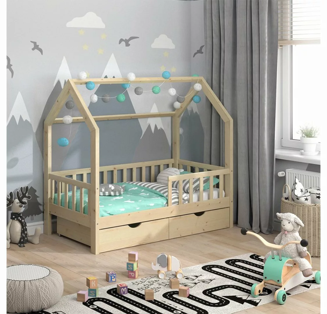 VitaliSpa® Hausbett Kinderbett Spielbett Wiki 80x160 Natur Lattenrost 2 Sch günstig online kaufen
