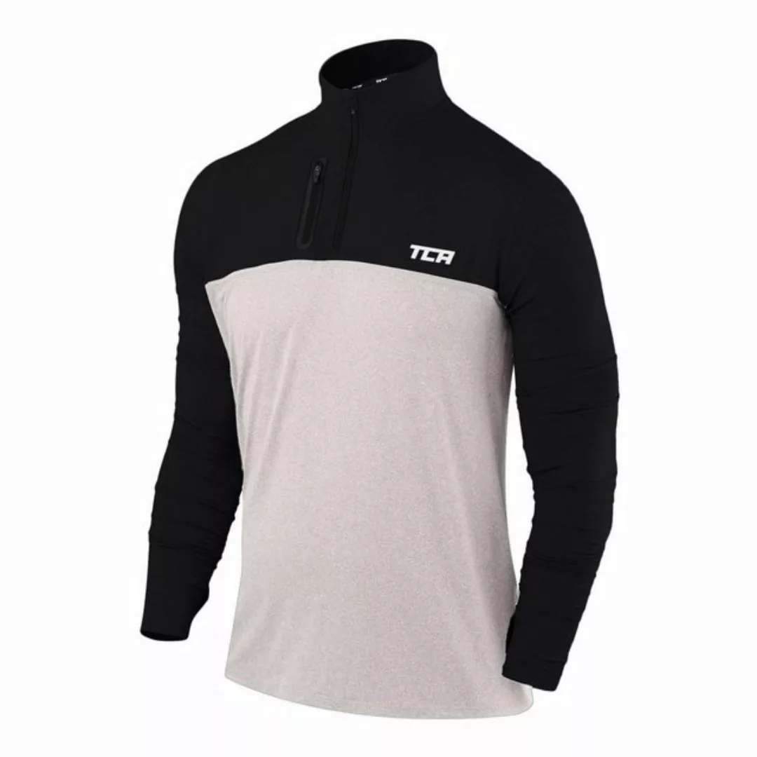 TCA Langarmshirt TCA Herren Langarm Laufshirt mit Reißverschluss - Grau/Sch günstig online kaufen