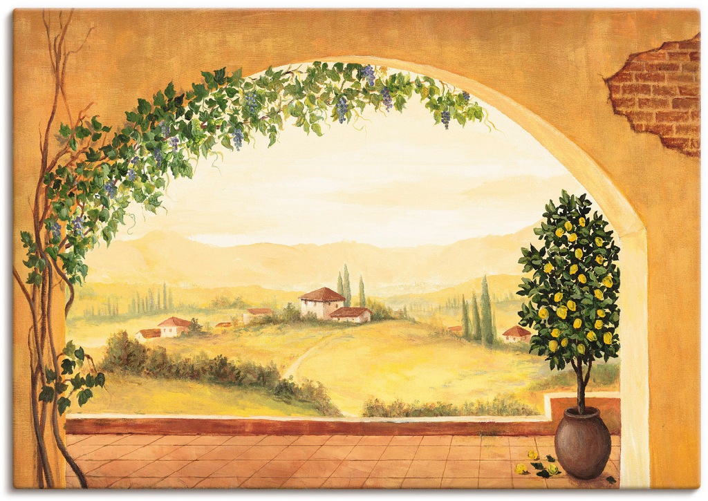 Artland Wandbild "Weinranken vor der Toskanalandschaft", Fensterblick, (1 S günstig online kaufen