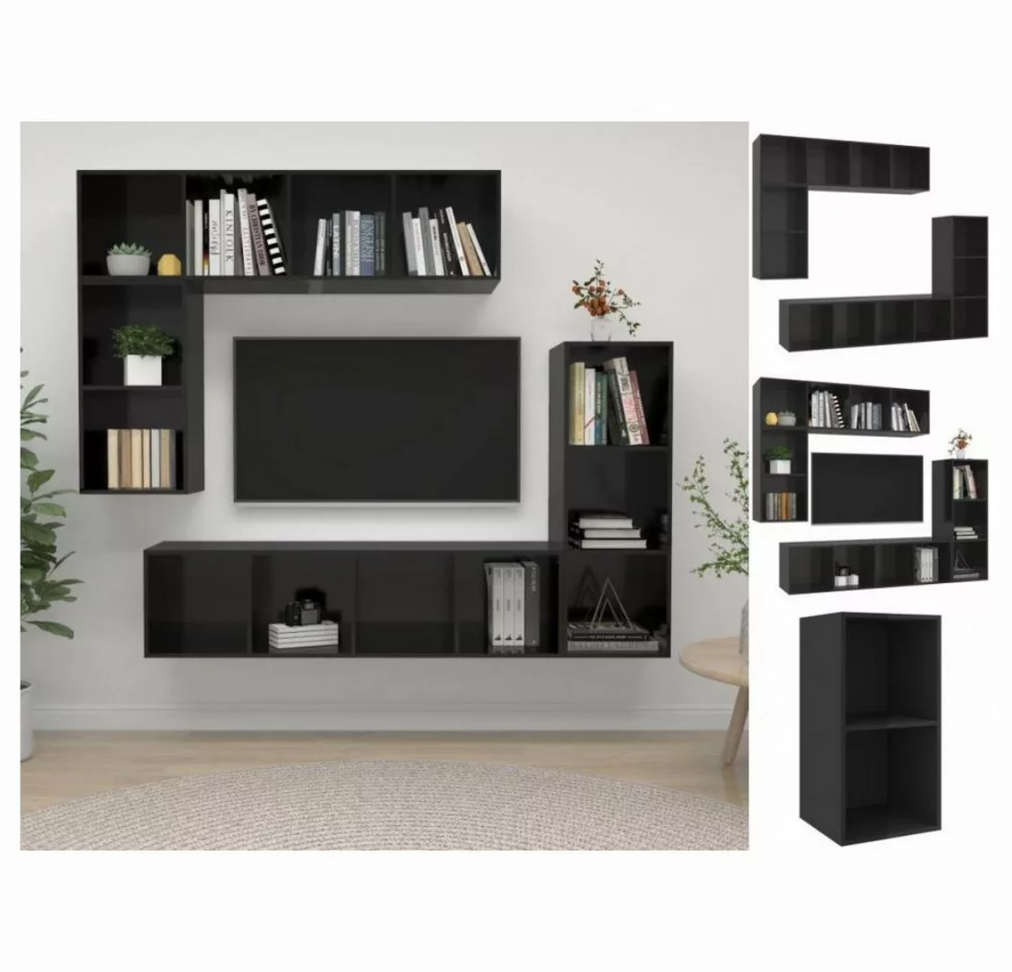 vidaXL Kleiderschrank 4-tlg TV-Schrank-Set Hochglanz-Schwarz Spanplatte günstig online kaufen