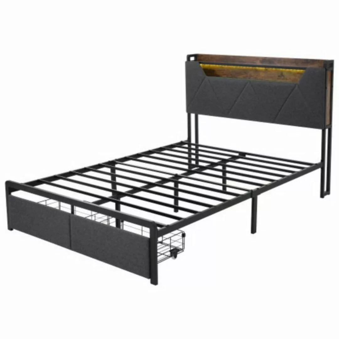 YVMOOEC Bett 160 x 200cm Polsterbett Stauraum-Kopfteil und LED-Beleuchtung günstig online kaufen